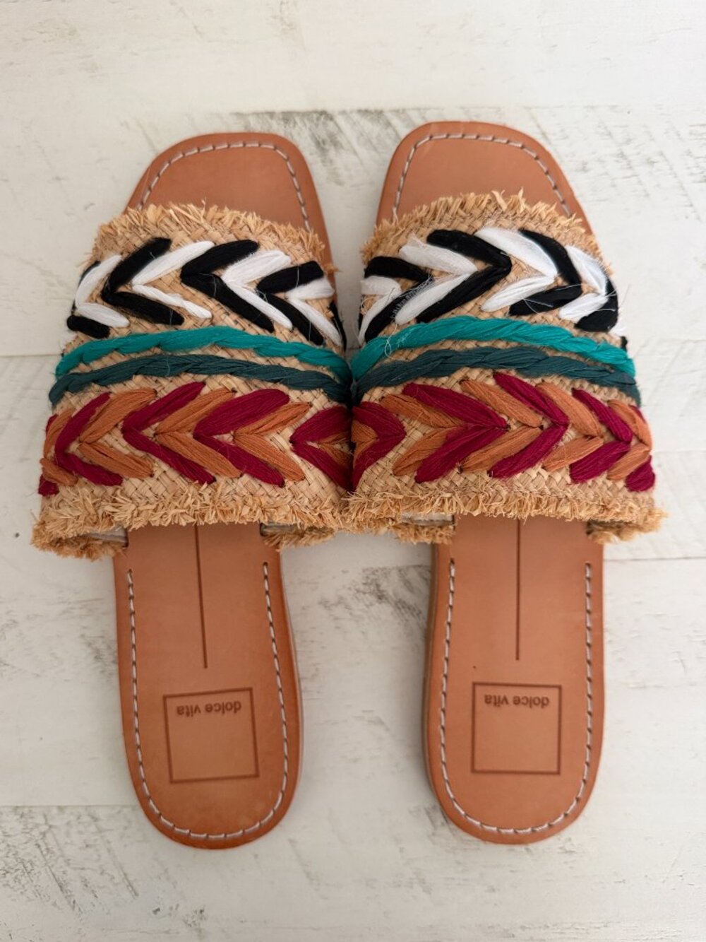 Dolce Vita Boho Raffia Slide Sandals Size 7. Woven Embroidered. Worn Once - Picture 10 of 11